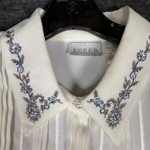 Vintage Koret Women's White Embroidered Pleated Blouse cottage core Size 14
